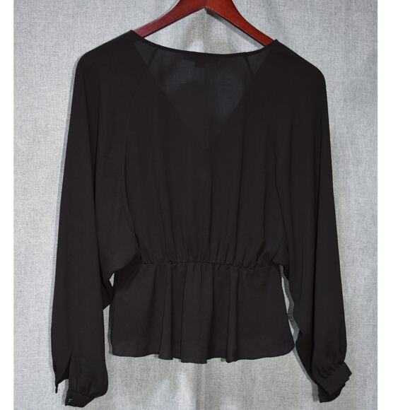 AllSaints Black Long Sleeve Wrap Peplum Blouse Size S - Picture 3 of 3